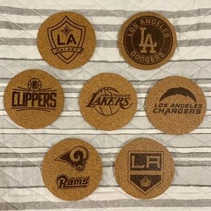Los Angeles Sports 7 Teams Logos Laser Engraved Cork Coasters